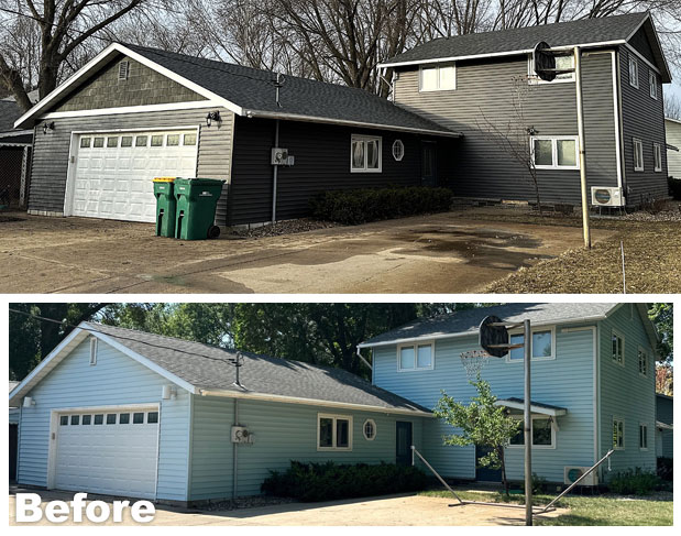 Siding remodel in Schoenberg, MN - before and after images