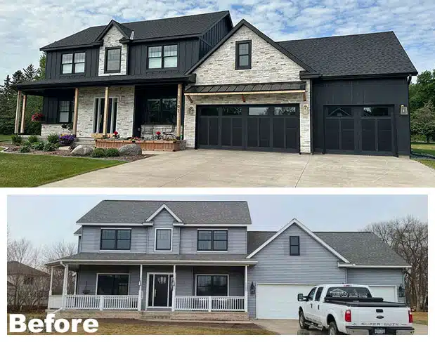 Home exterior work before and after of a home in Sartell, MN