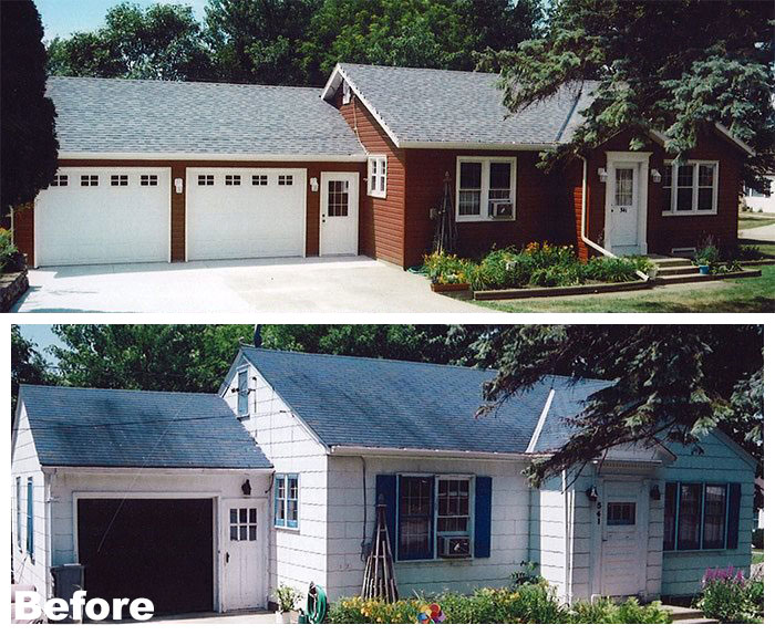 Roof replacement, Siding replacement and garage addition in Holdingford, MN - before and after images